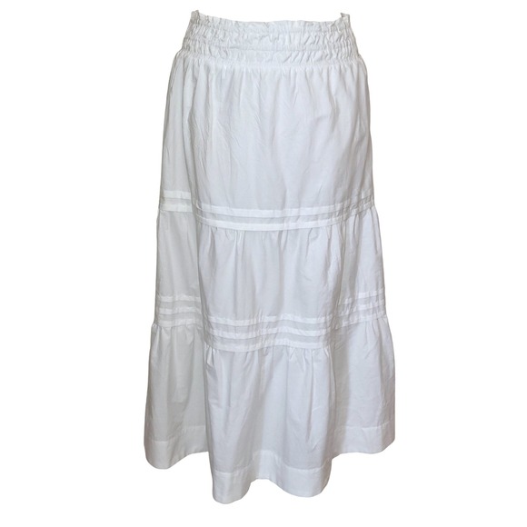 Anthropologie Somerset White Tiered Smocked Countrycore Cottage Maxi Skirt PM - Picture 2 of 9